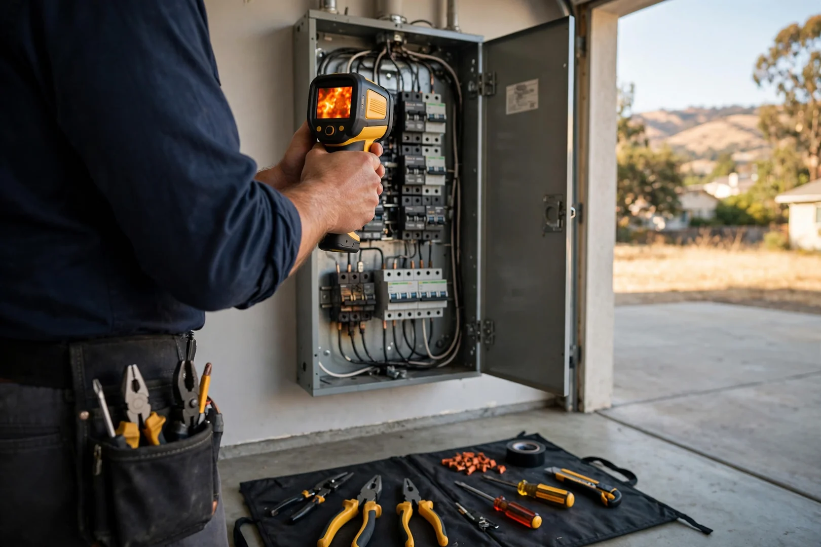 Thermal inspection of panel interior revealing overheated breaker stab connection