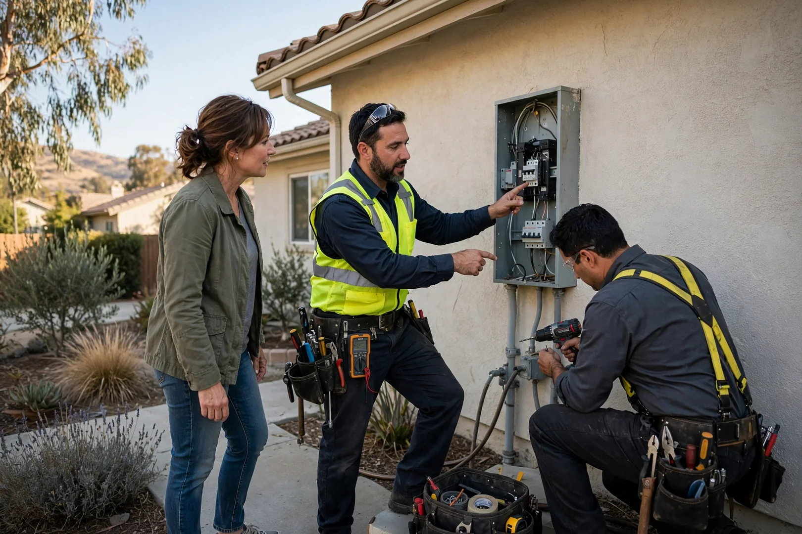 Technician torquing a breaker lug inside a home panel