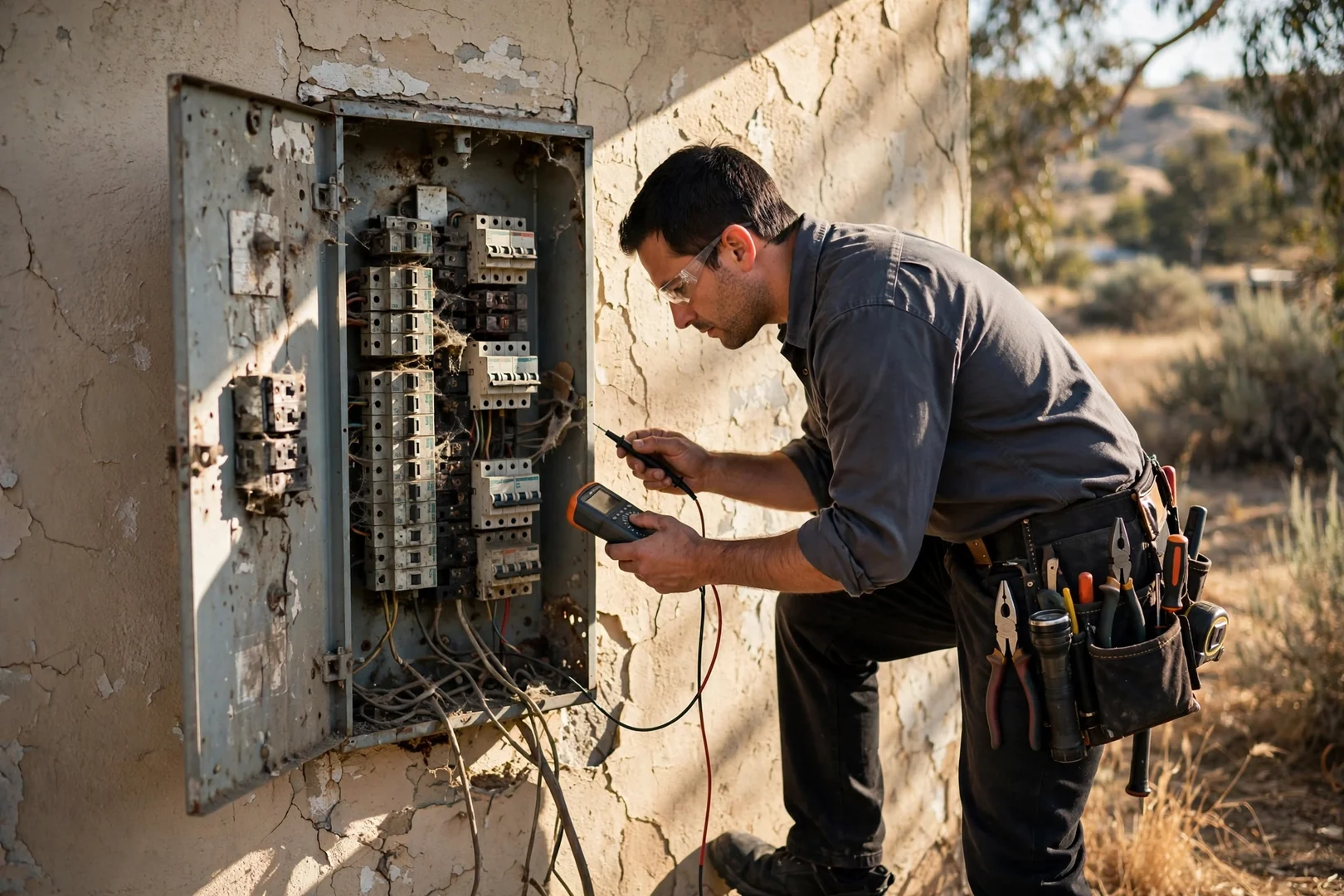Aging split-bus panel with corroded breakers documented before replacement work started