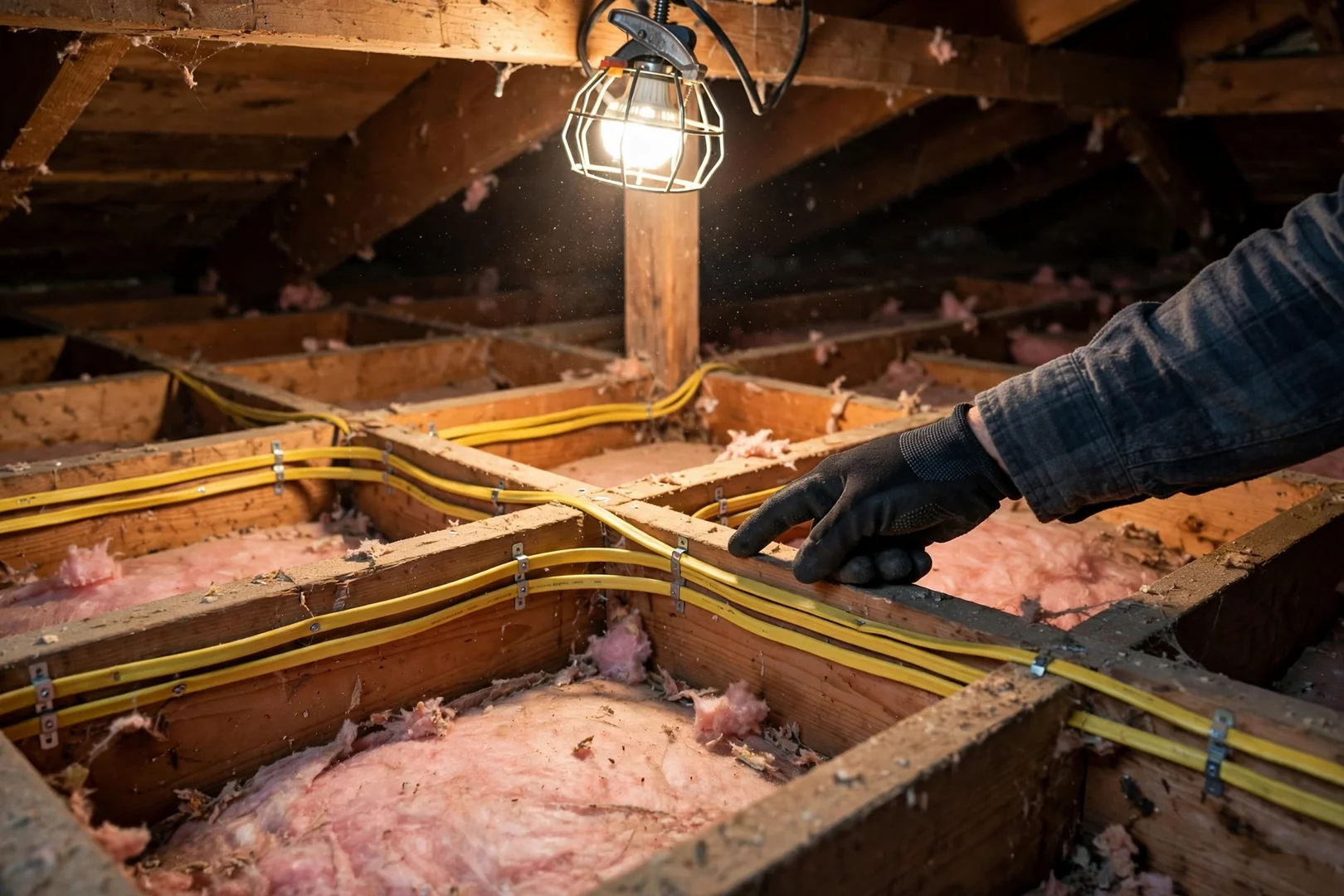 Attic wiring inspection tracing an intermittent fault along a residential branch circuit