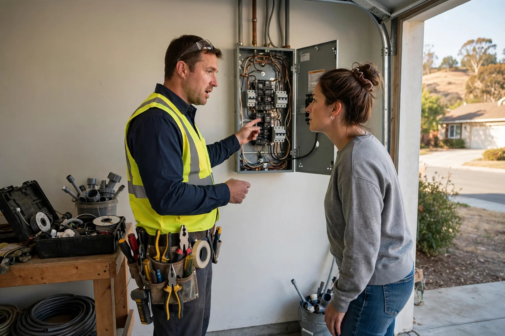Local electrician reviewing panel wiring at a San Ramon home