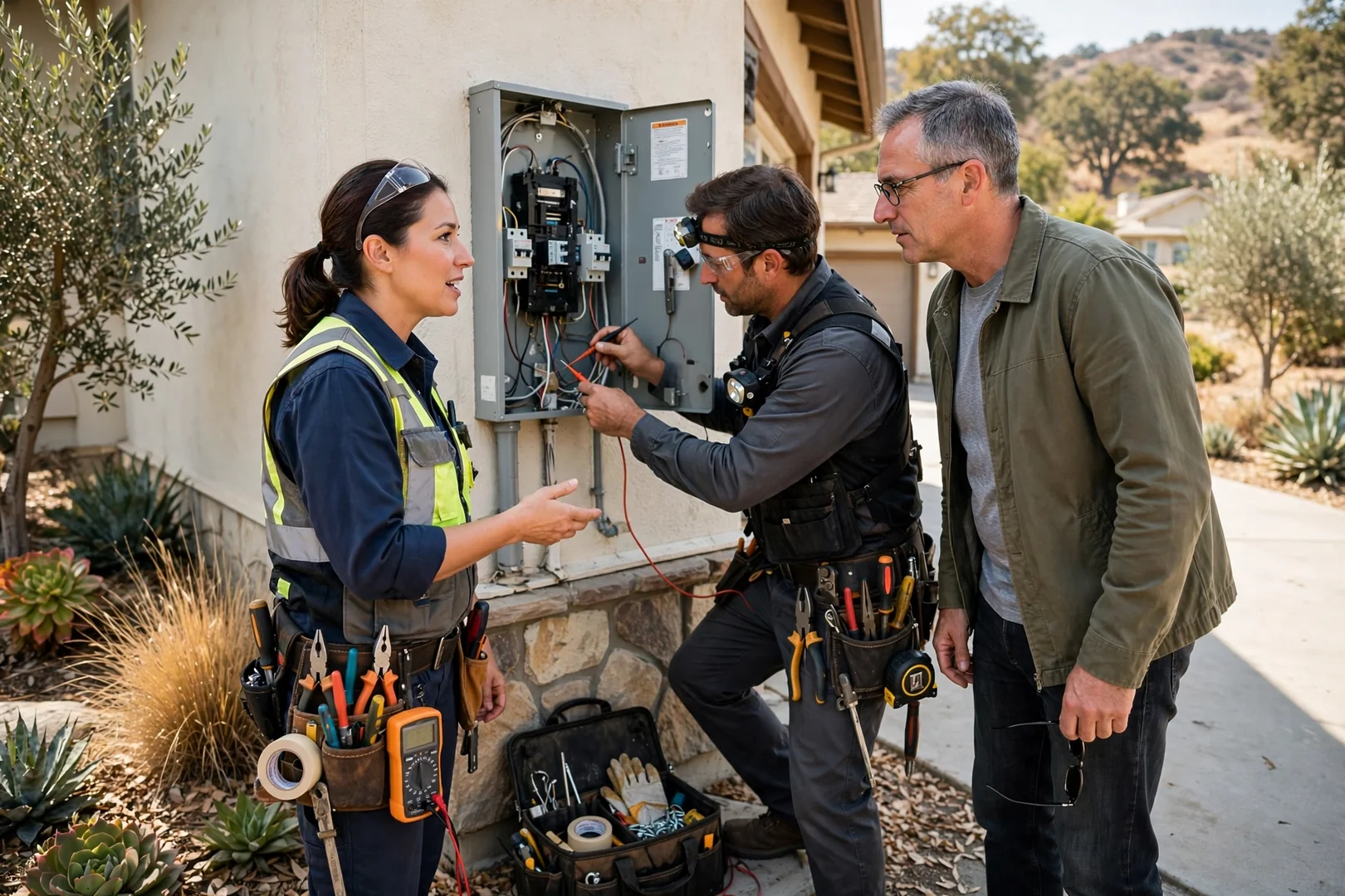Electrician tracing a dead circuit in a San Ramon home