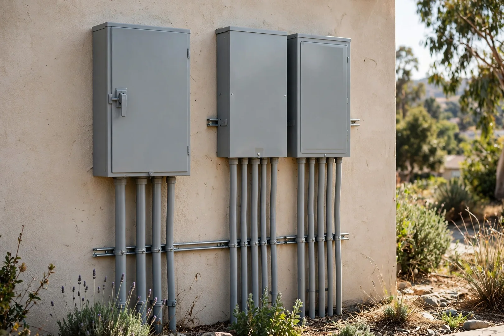 Automatic transfer switch mounted next to residential electrical service panel