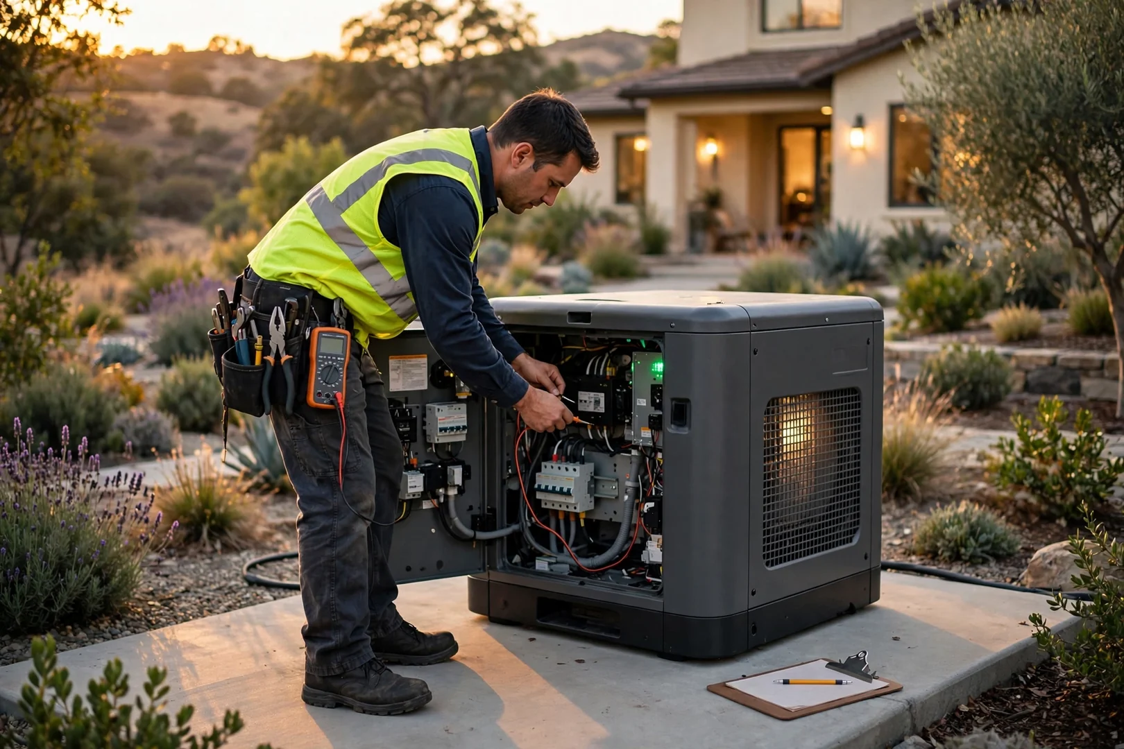 Finished whole-home generator system tested and running during final walkthrough