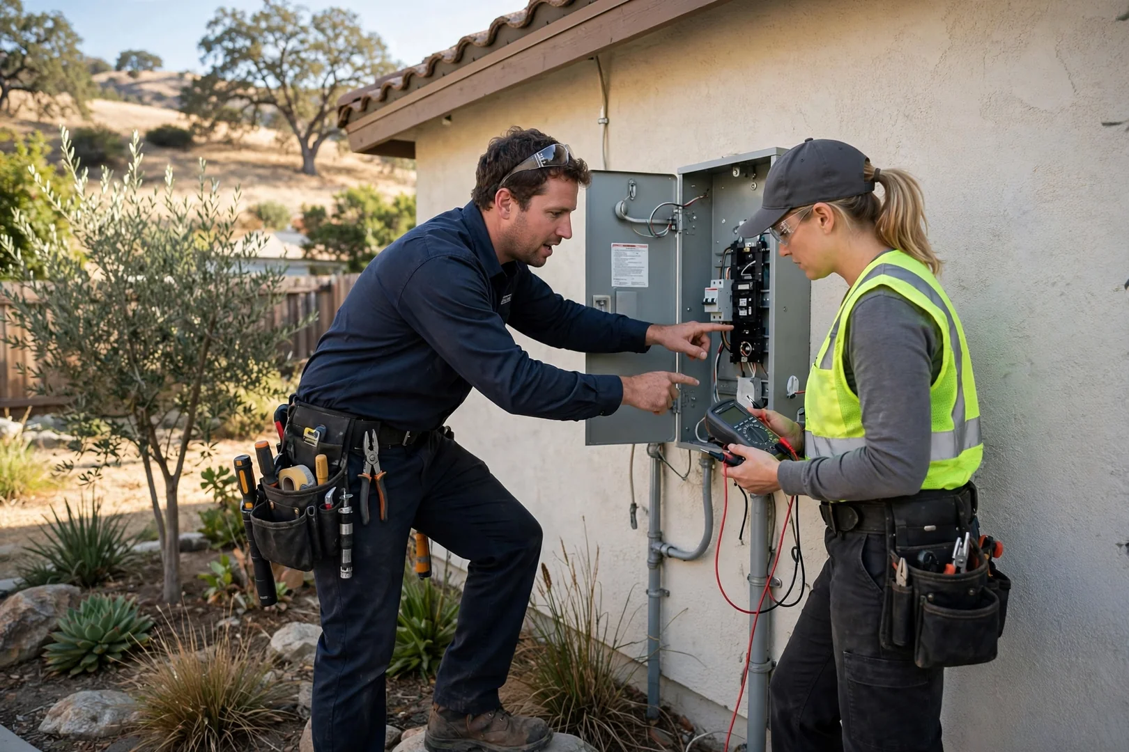Electrician wiring new outlet in a San Ramon home