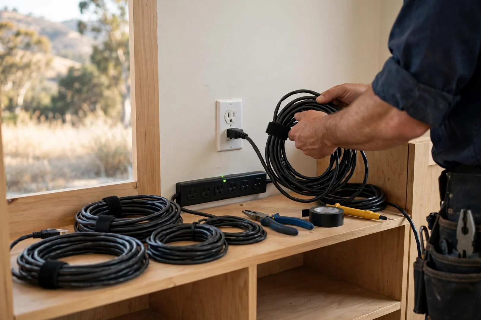 Point-of-use surge protection installed at a home media and networking equipment area